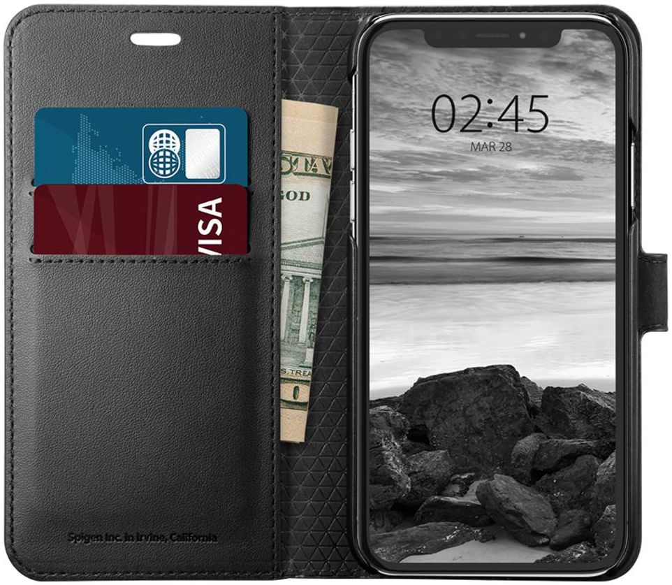 Spigen Wallet S Flip Case Apple iPhone XS Black afbeelding 1