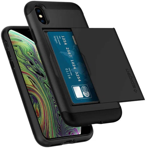 Spigen Slim Armor Card Holder Case Apple iPhone XS Hoesje Zwart afbeelding 4