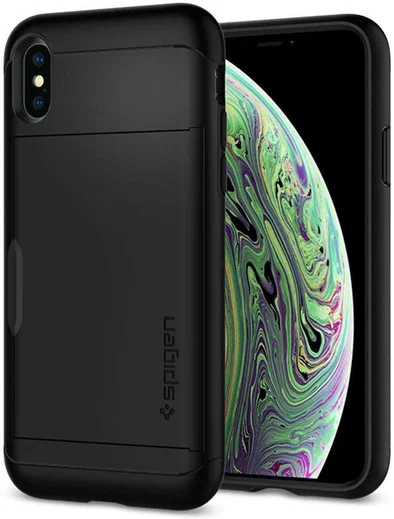 Spigen Slim Armor Card Holder Case Apple iPhone XS Hoesje Zwart afbeelding 5