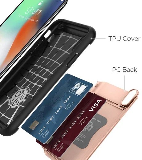 Spigen Slim Armor Card Holder Case Apple iPhone XS Hoesje Rose Gold afbeelding 4