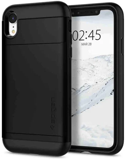 Spigen Slim Armor Card Holder Case Apple iPhone XR Hoesje Zwart afbeelding 1