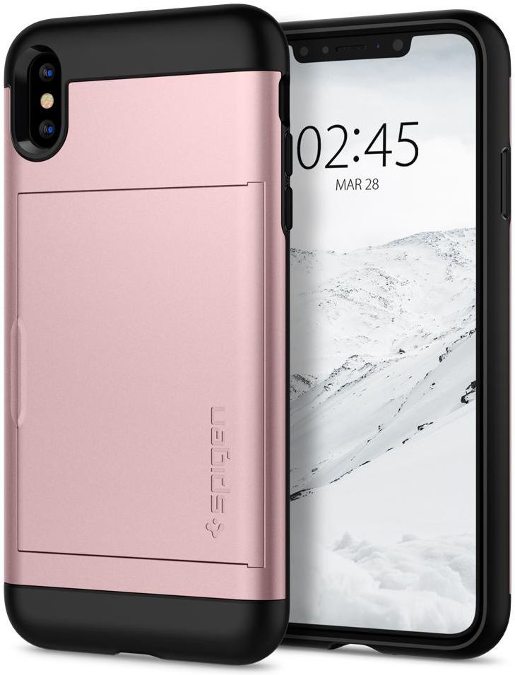 Spigen Slim Armor Card Holder Case Apple iPhone XS Max Rose Gold afbeelding 1