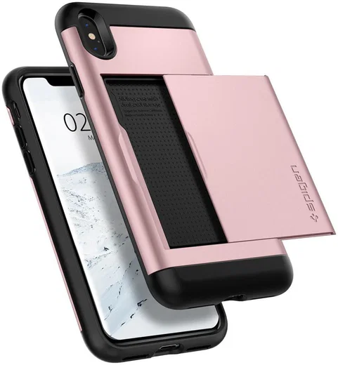 Spigen Slim Armor Card Holder Case Apple iPhone XS Max Rose Gold afbeelding 3