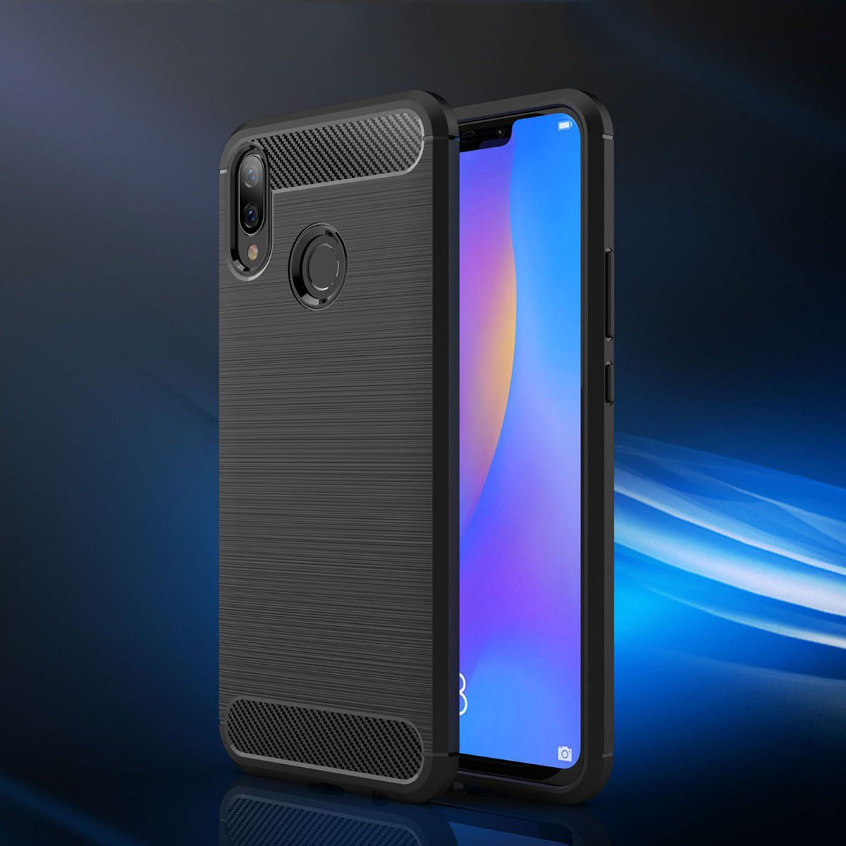 Huawei P Smart Plus Geborsteld TPU Hoesje Zwart afbeelding 6