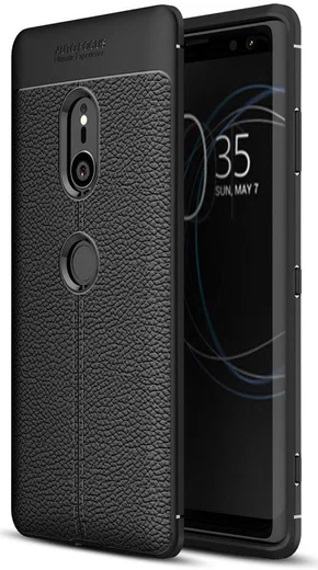 Sony Xperia XZ3 Hoesje TPU Met Leren Textuur Zwart afbeelding 1