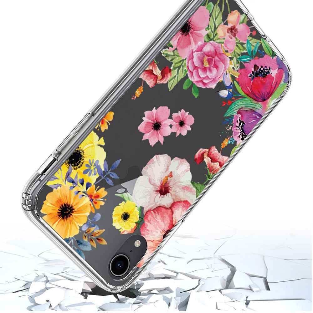 Apple iPhone XR Transparante Print Back Cover Hoesje Bloemen afbeelding 3