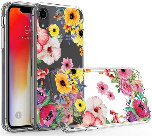 Apple iPhone XR Transparante Print Back Cover Hoesje Bloemen afbeelding 5