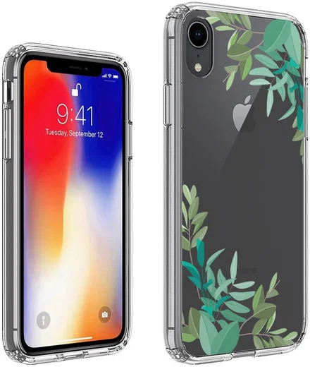 Apple iPhone XR Transparante Print Back Cover Hoesje Leafs afbeelding 1