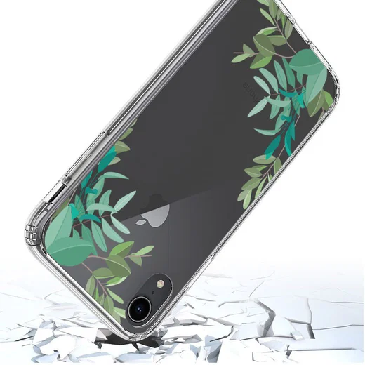 Apple iPhone XR Transparante Print Back Cover Hoesje Leafs afbeelding 3