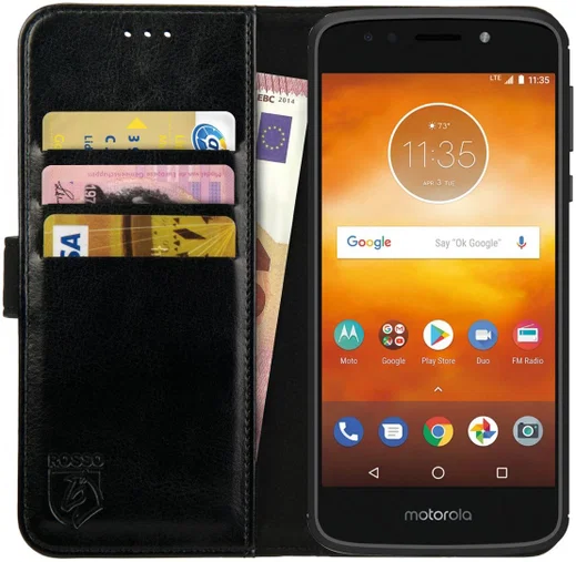 Rosso Element Motorola Moto E5 Play Hoesje Book Cover Zwart afbeelding 1