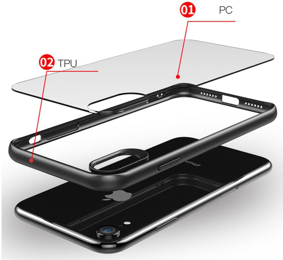 Apple iPhone XR Transparant Hybride Hoesje Zwart afbeelding 3