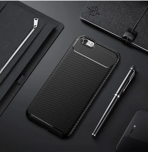 Apple iPhone 6(S) Siliconen Carbon Hoesje Zwart afbeelding 5