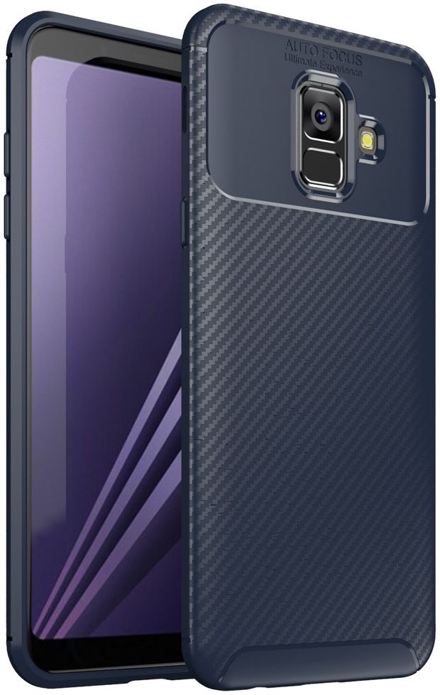 Samsung Galaxy A6 Siliconen Carbon Hoesje Blauw afbeelding 1