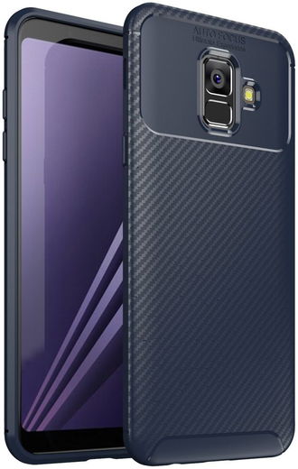 Samsung Galaxy A6 Siliconen Carbon Hoesje Blauw afbeelding 1