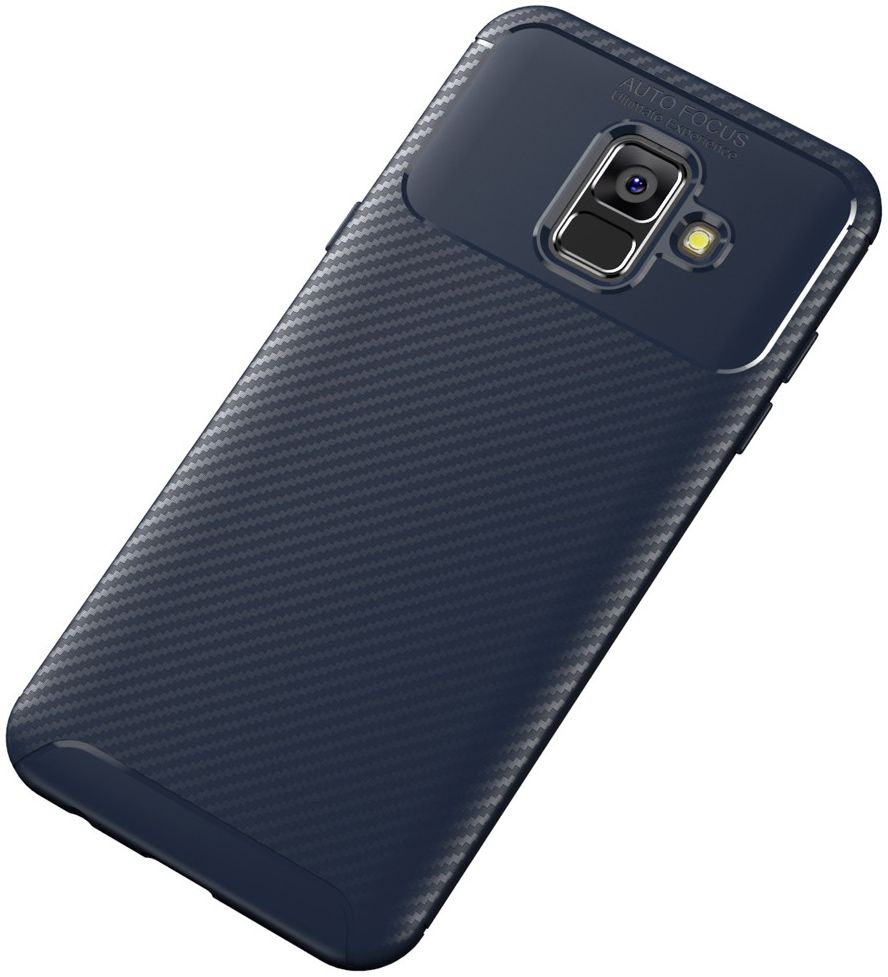 Samsung Galaxy A6 Siliconen Carbon Hoesje Blauw afbeelding 2