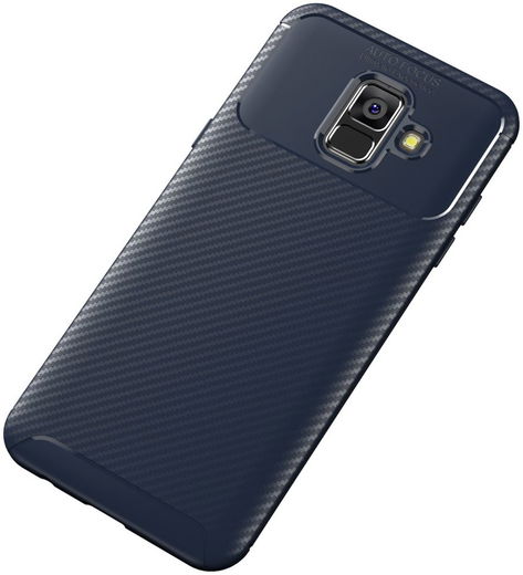 Samsung Galaxy A6 Siliconen Carbon Hoesje Blauw afbeelding 2