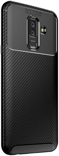 Samsung Galaxy A6 Plus Siliconen Carbon Hoesje Zwart afbeelding 2