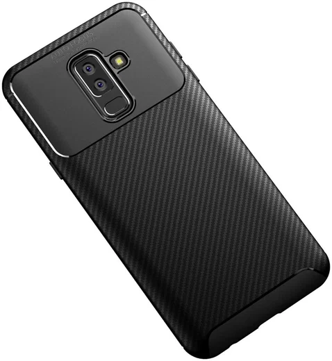 Samsung Galaxy A6 Plus Siliconen Carbon Hoesje Zwart afbeelding 6