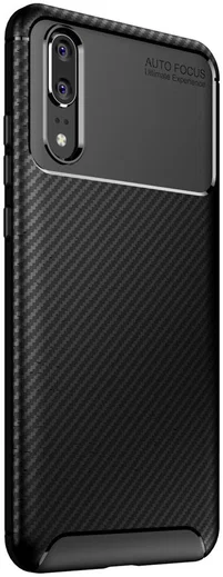 Huawei P20 Siliconen Carbon Hoesje Zwart afbeelding 2