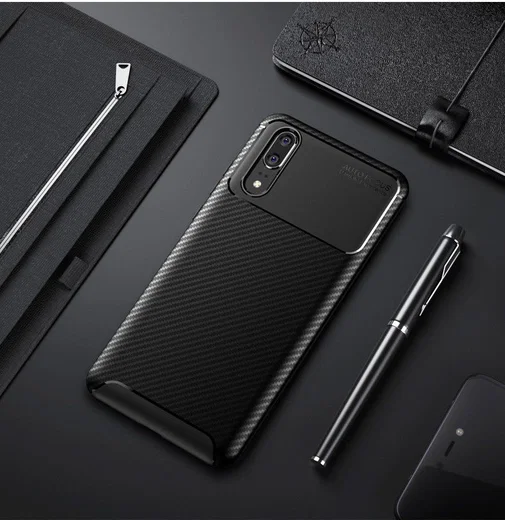 Huawei P20 Siliconen Carbon Hoesje Zwart afbeelding 4