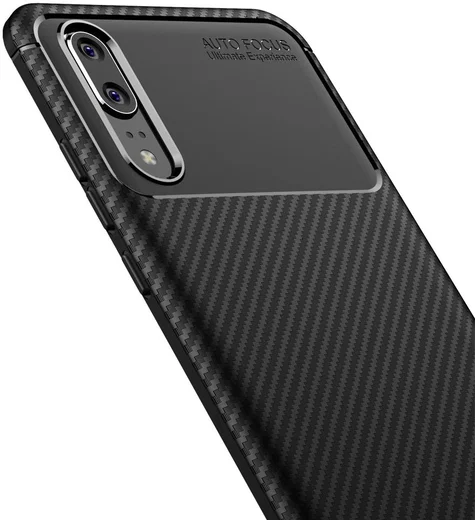 Huawei P20 Siliconen Carbon Hoesje Zwart afbeelding 5
