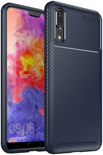Huawei P20 Siliconen Carbon Hoesje Blauw afbeelding 1