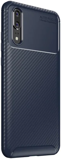 Huawei P20 Siliconen Carbon Hoesje Blauw afbeelding 2