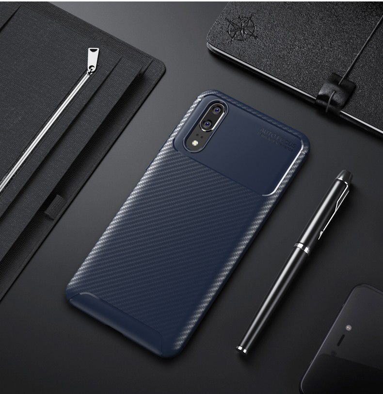 Huawei P20 Siliconen Carbon Hoesje Blauw afbeelding 4