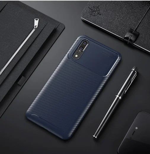 Huawei P20 Siliconen Carbon Hoesje Blauw afbeelding 4