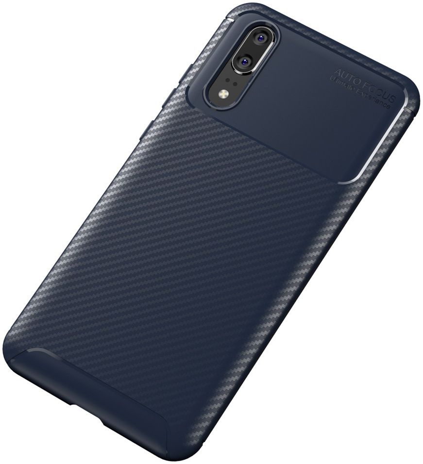 Huawei P20 Siliconen Carbon Hoesje Blauw afbeelding 5