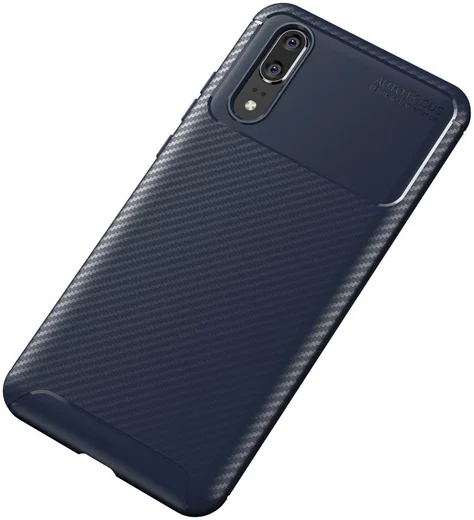 Huawei P20 Siliconen Carbon Hoesje Blauw afbeelding 5
