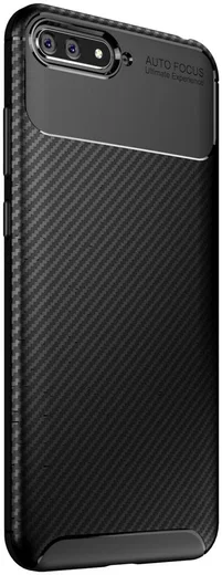 Huawei Y6 2018 Siliconen Carbon Hoesje Zwart afbeelding 2
