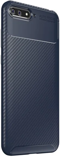 Huawei Y6 2018 Siliconen Carbon Hoesje Blauw afbeelding 2