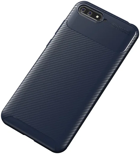 Huawei Y6 2018 Siliconen Carbon Hoesje Blauw afbeelding 4