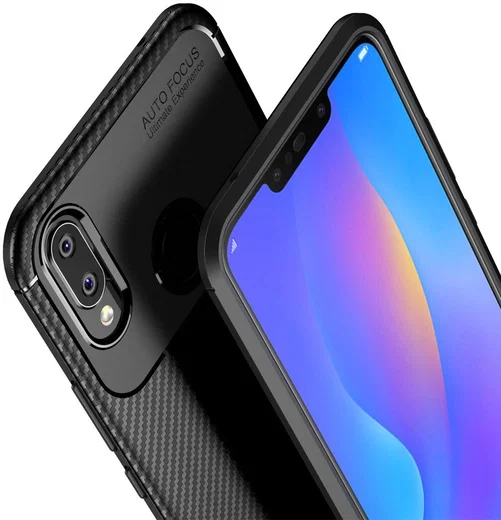 Huawei P Smart Plus Siliconen Carbon Hoesje Zwart afbeelding 5
