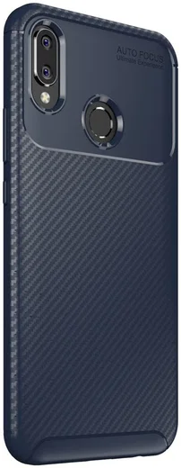 Huawei P Smart Plus Siliconen Carbon Hoesje Blauw afbeelding 2
