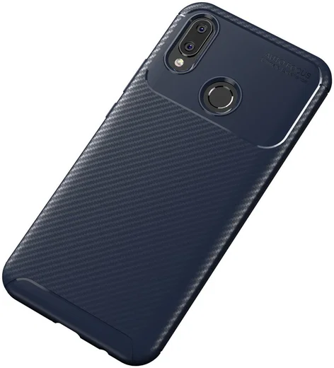 Huawei P Smart Plus Siliconen Carbon Hoesje Blauw afbeelding 4