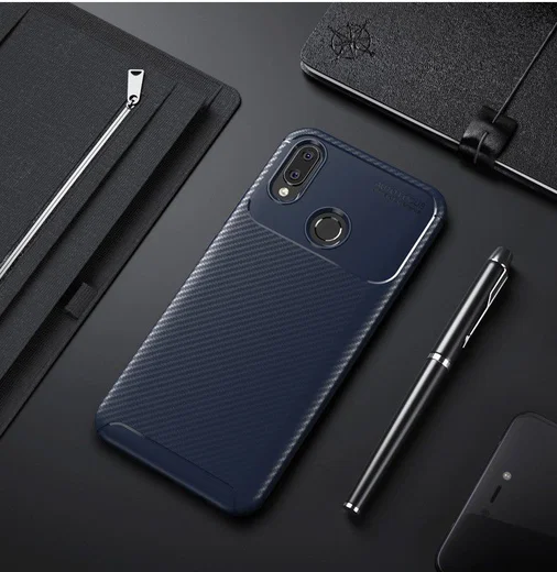 Huawei P Smart Plus Siliconen Carbon Hoesje Blauw afbeelding 5