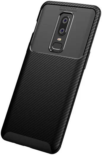 OnePlus 6 Siliconen Carbon Hoesje Zwart afbeelding 4