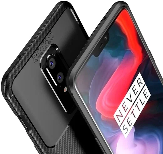 OnePlus 6 Siliconen Carbon Hoesje Zwart afbeelding 5