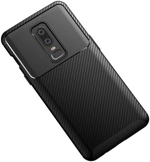 OnePlus 6 Siliconen Carbon Hoesje Zwart afbeelding 9