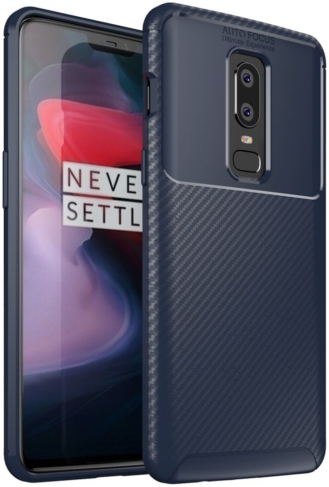 OnePlus 6 Siliconen Carbon Hoesje Blauw afbeelding 1