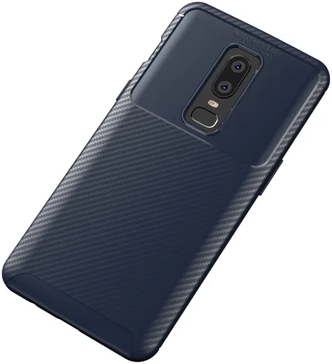 OnePlus 6 Siliconen Carbon Hoesje Blauw afbeelding 4