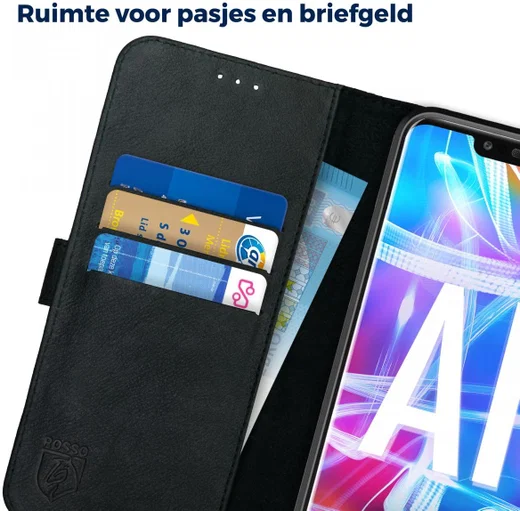 Rosso Deluxe Huawei Mate 20 Lite Hoesje Echt Leer Book Case Zwart afbeelding 5