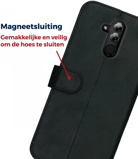 Rosso Deluxe Huawei Mate 20 Lite Hoesje Echt Leer Book Case Zwart afbeelding 10