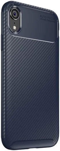 Apple iPhone XR Siliconen Carbon Hoesje Blauw afbeelding 2
