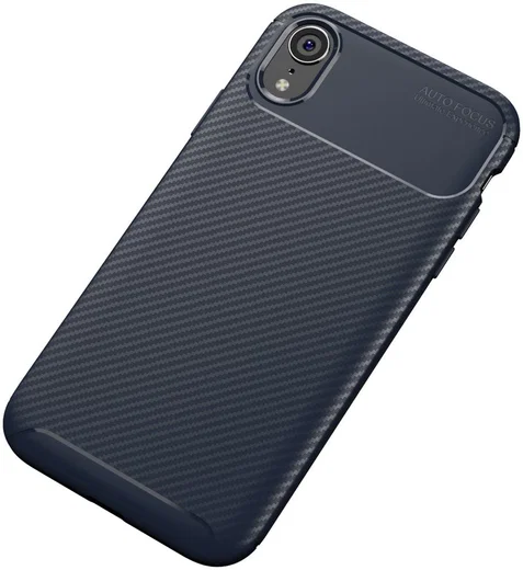 Apple iPhone XR Siliconen Carbon Hoesje Blauw afbeelding 4