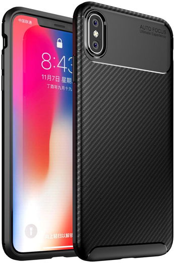Apple iPhone XS Max Siliconen Carbon Hoesje Zwart afbeelding 1
