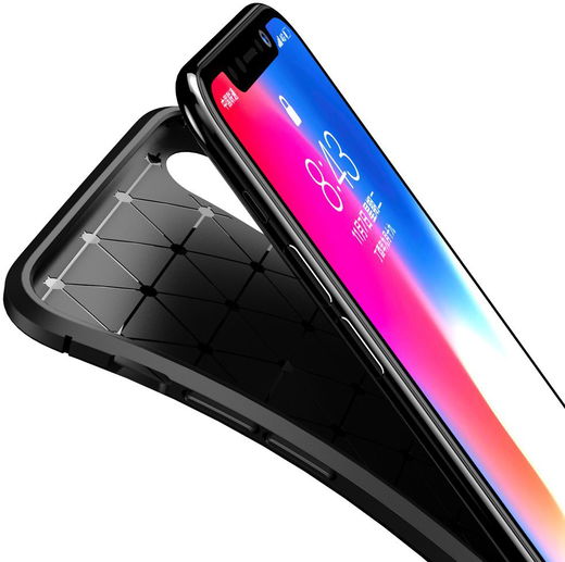 Apple iPhone XS Max Siliconen Carbon Hoesje Zwart afbeelding 2