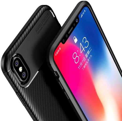 Apple iPhone XS Max Siliconen Carbon Hoesje Zwart afbeelding 5